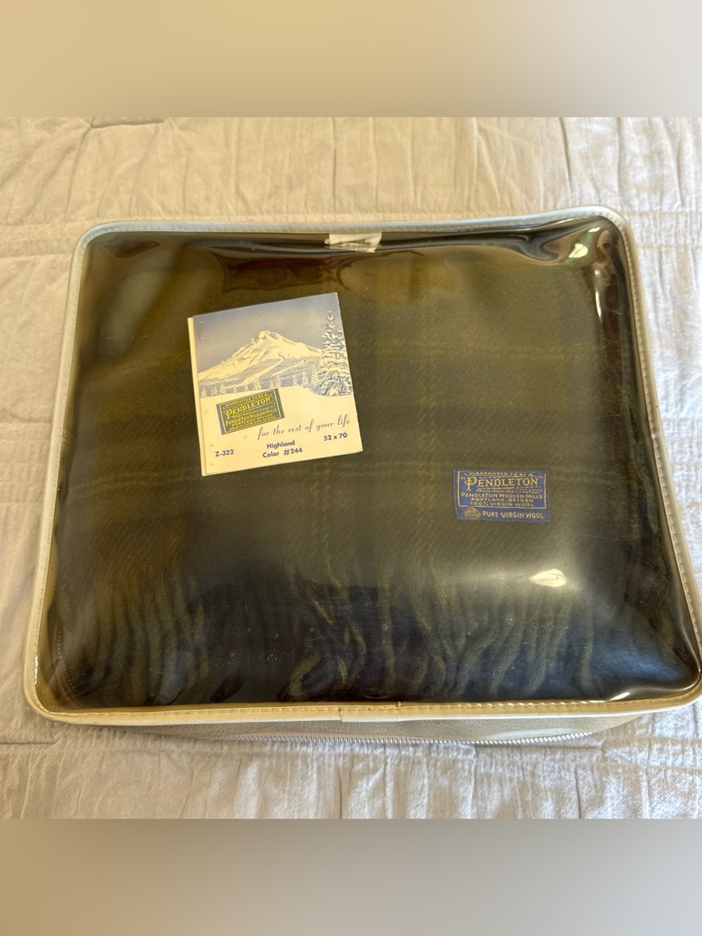 VTG Pendleton 100% Virgin Wool Plaid Tartan Fringe Blanket Throw 52"x70" Green